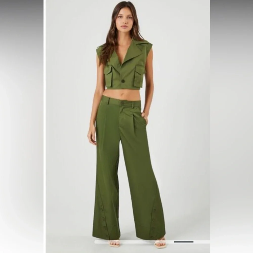 Forever 21 Button-Hem Wide-Leg Pants - Picture 1 of 10